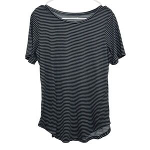 Old Navy Active Go-Dry Striped Short Sleeve Tee Gray White Large Scoop Neck Hem